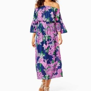 Lilly Pulitzer Ravyn Off-The-Shoulder Midi Dress Oyster Bay NWT